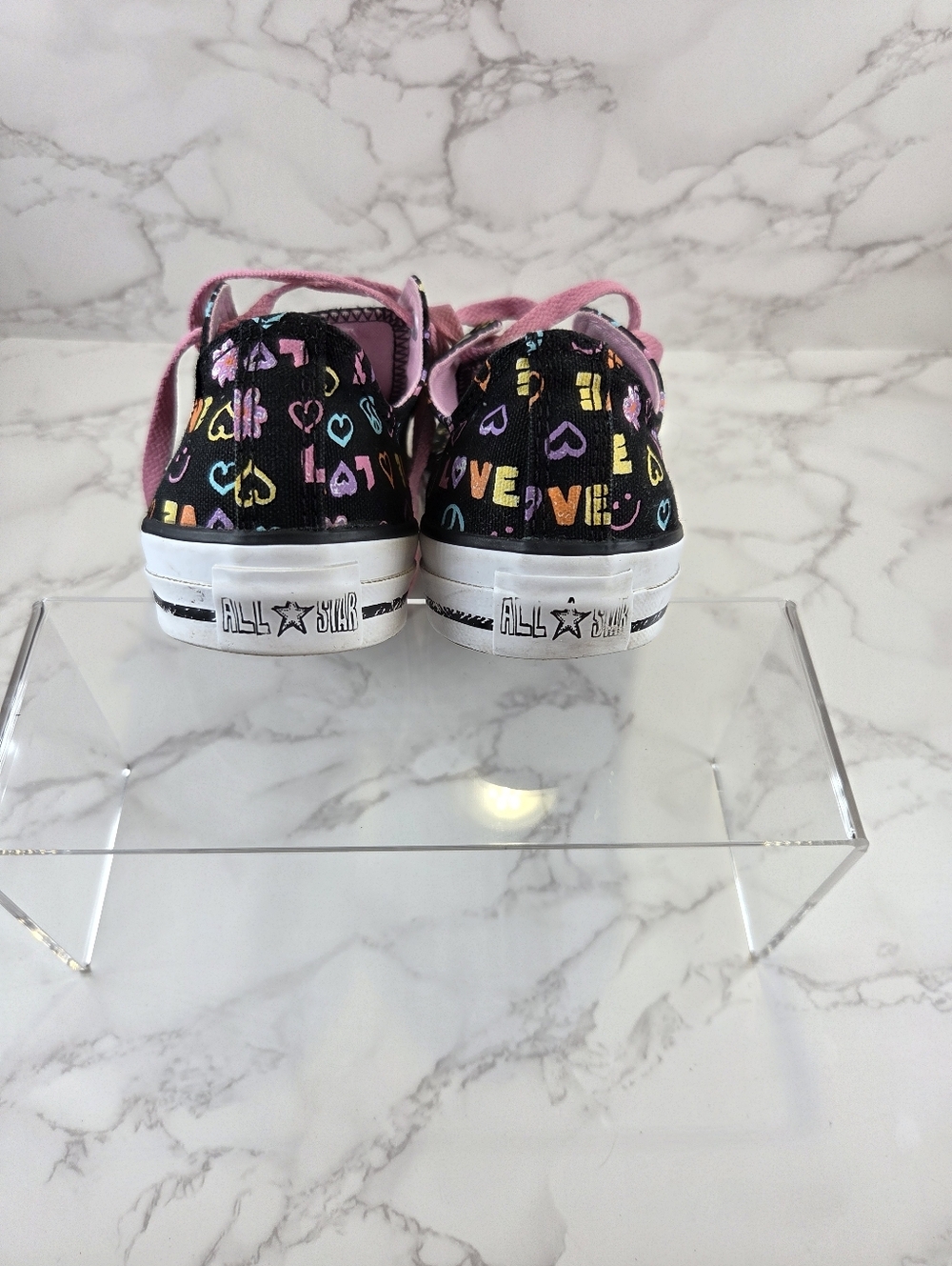 Converse All Star Junior ' Black Graphic Low-Top Sneakers with Pink Laces(B11) - Picture 3 of 9